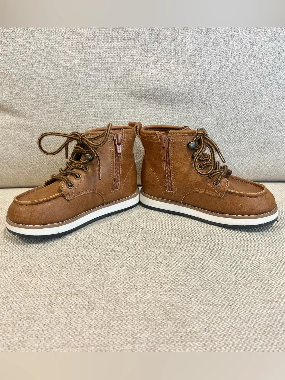 GAP Toddler Boys Brown Lace-Up Boots Size 8 Side Zip Excellent Used Condition
